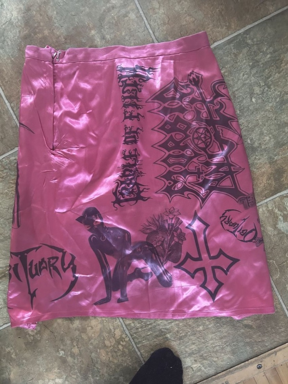 Satin Pink Graphic Mini Skirt